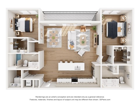 Floor plan for 2 beds, 2 baths, 1276 sqft